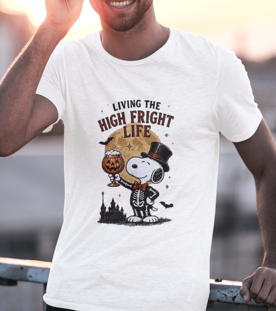 Peanuts Snoopy Living The High Fright Life Halloween Moon Pumpkin T-Shirt