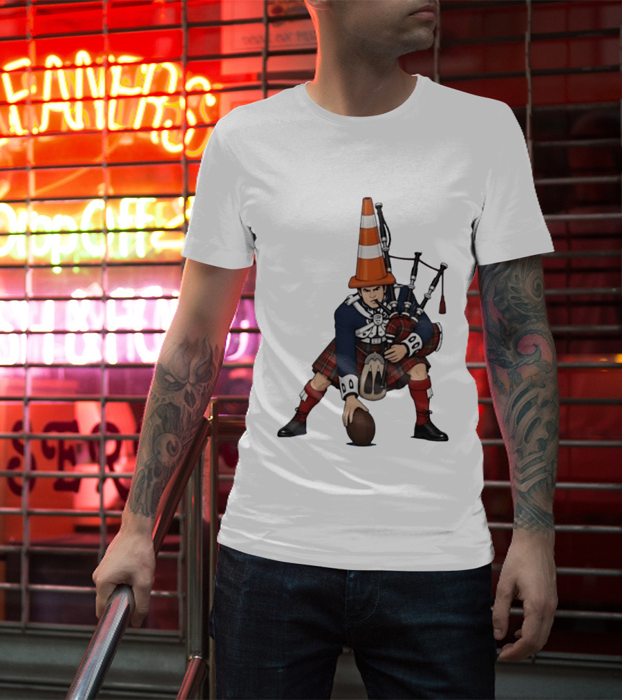 Scottish Bagpiper Traffic Cone American Football Fusion T-Shirt