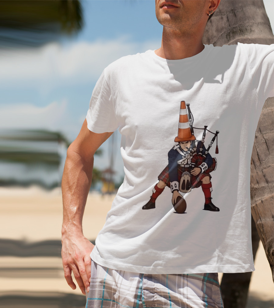 Scottish Bagpiper Traffic Cone American Football Fusion T-Shirt