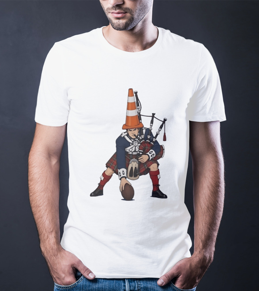 Scottish Bagpiper Traffic Cone American Football Fusion T-Shirt