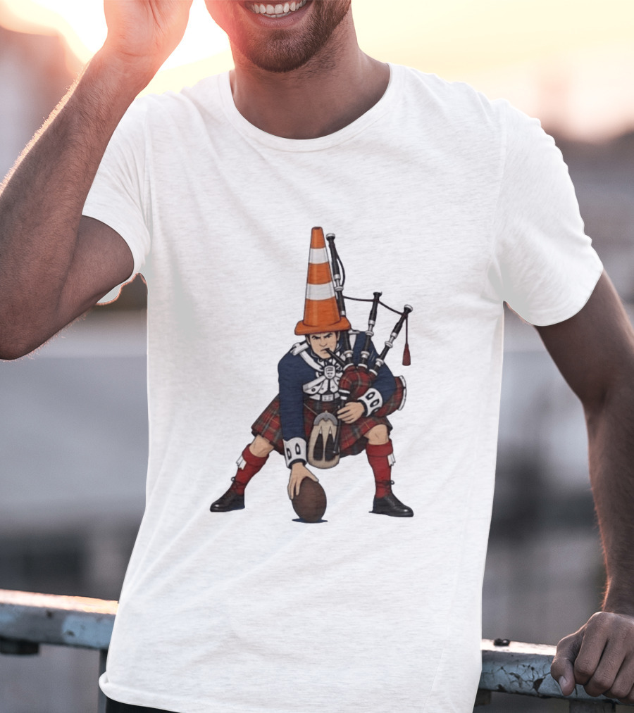 Scottish Bagpiper Traffic Cone American Football Fusion T-Shirt