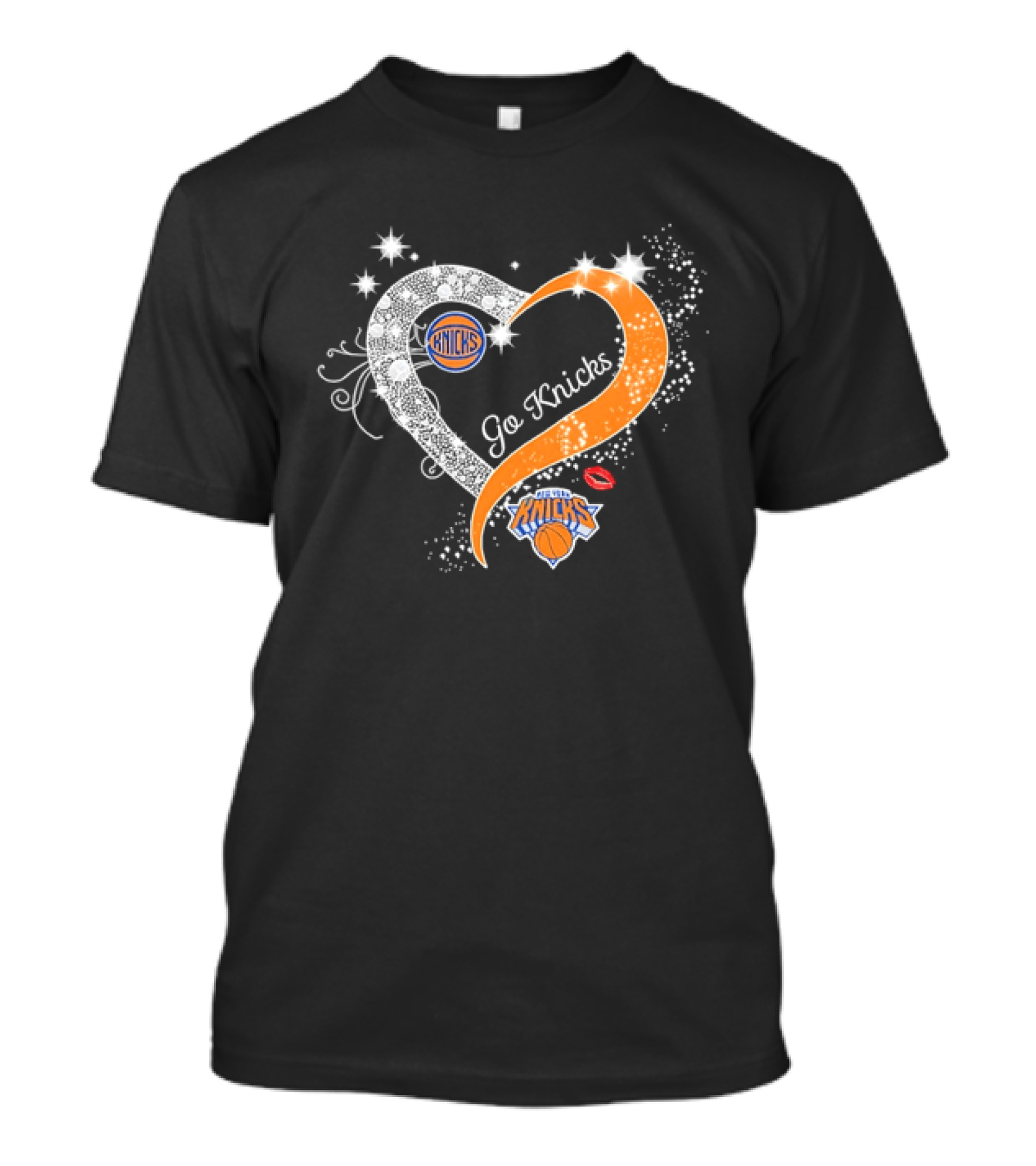 New York Knicks Heart Sparkle Go Knicks Basketball NBA Kiss T-Shirt