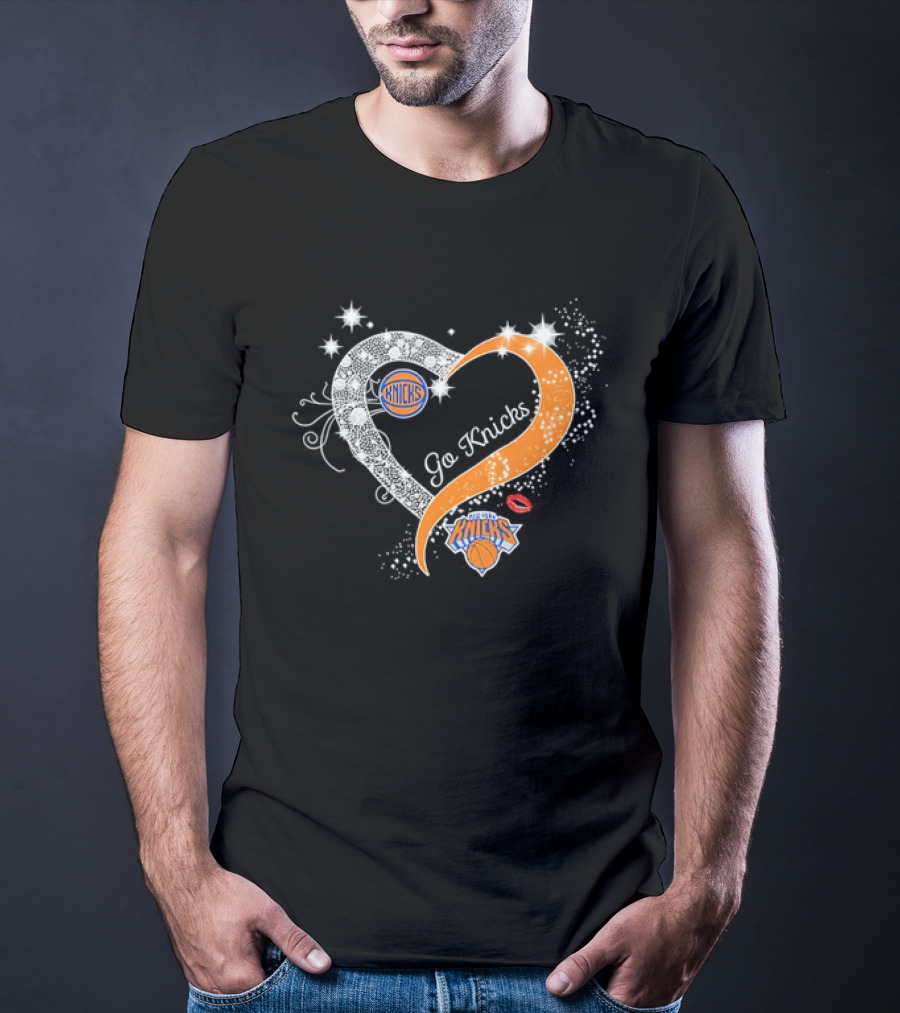New York Knicks Heart Sparkle Go Knicks Basketball NBA Kiss T-Shirt