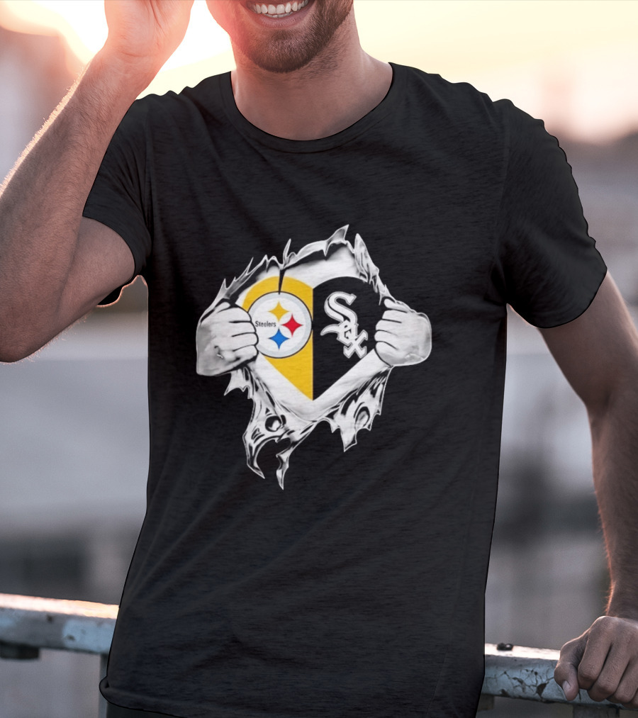 Pittsburgh Steelers Chicago White Sox Heart Superman Chest Rip T-Shirt