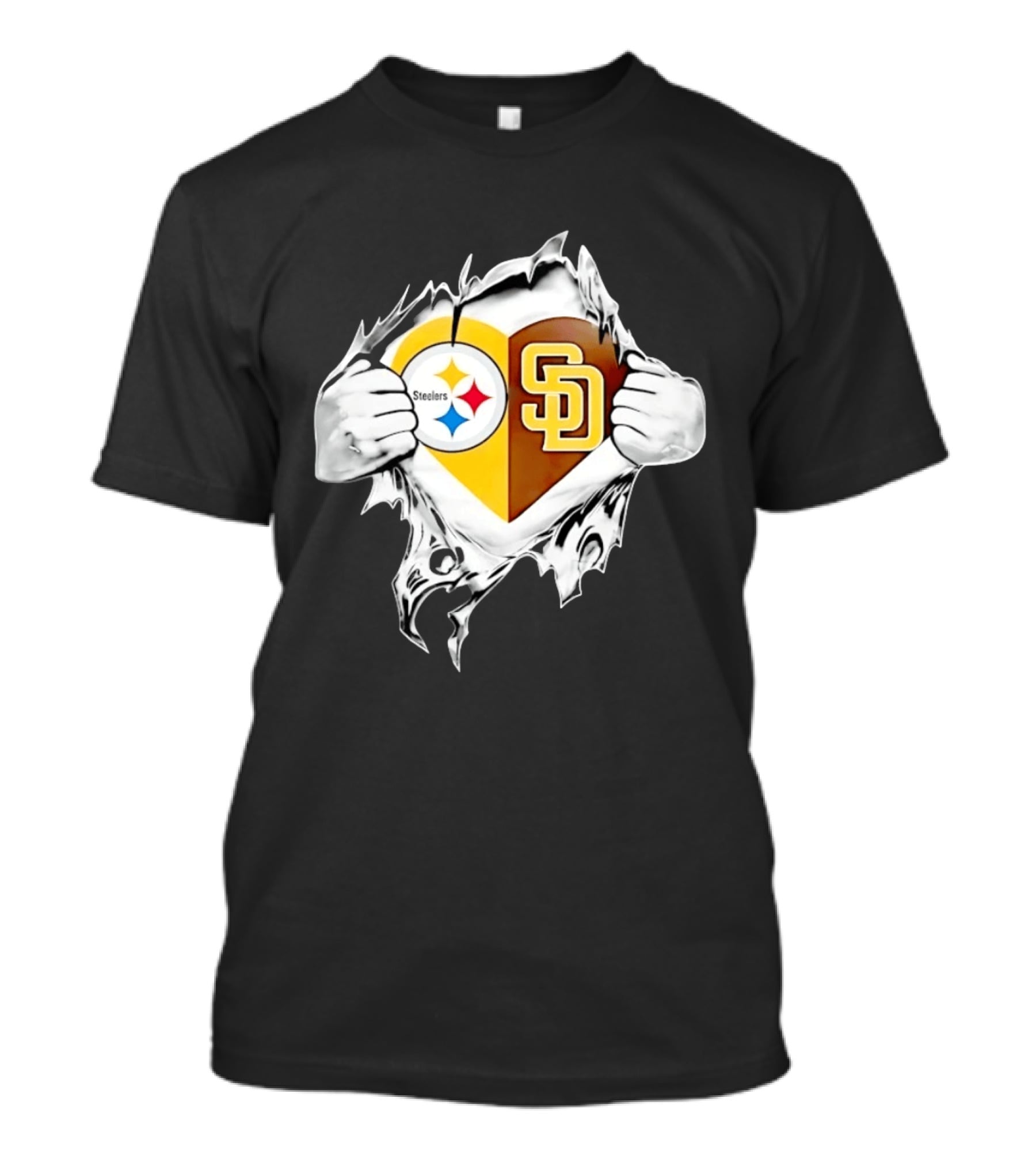 Pittsburgh Steelers San Diego Padres Heart Superman Chest Rip T-Shirt