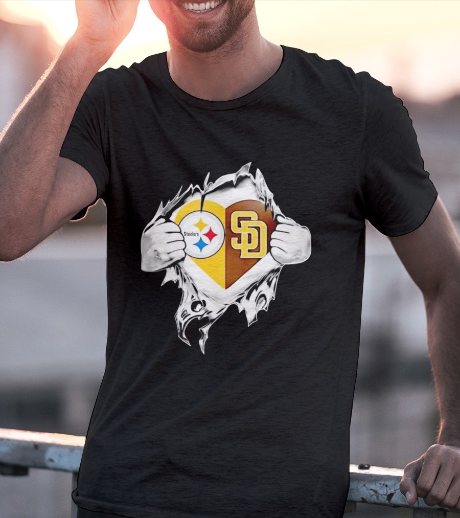 Pittsburgh Steelers San Diego Padres Heart Superman Chest Rip T-Shirt