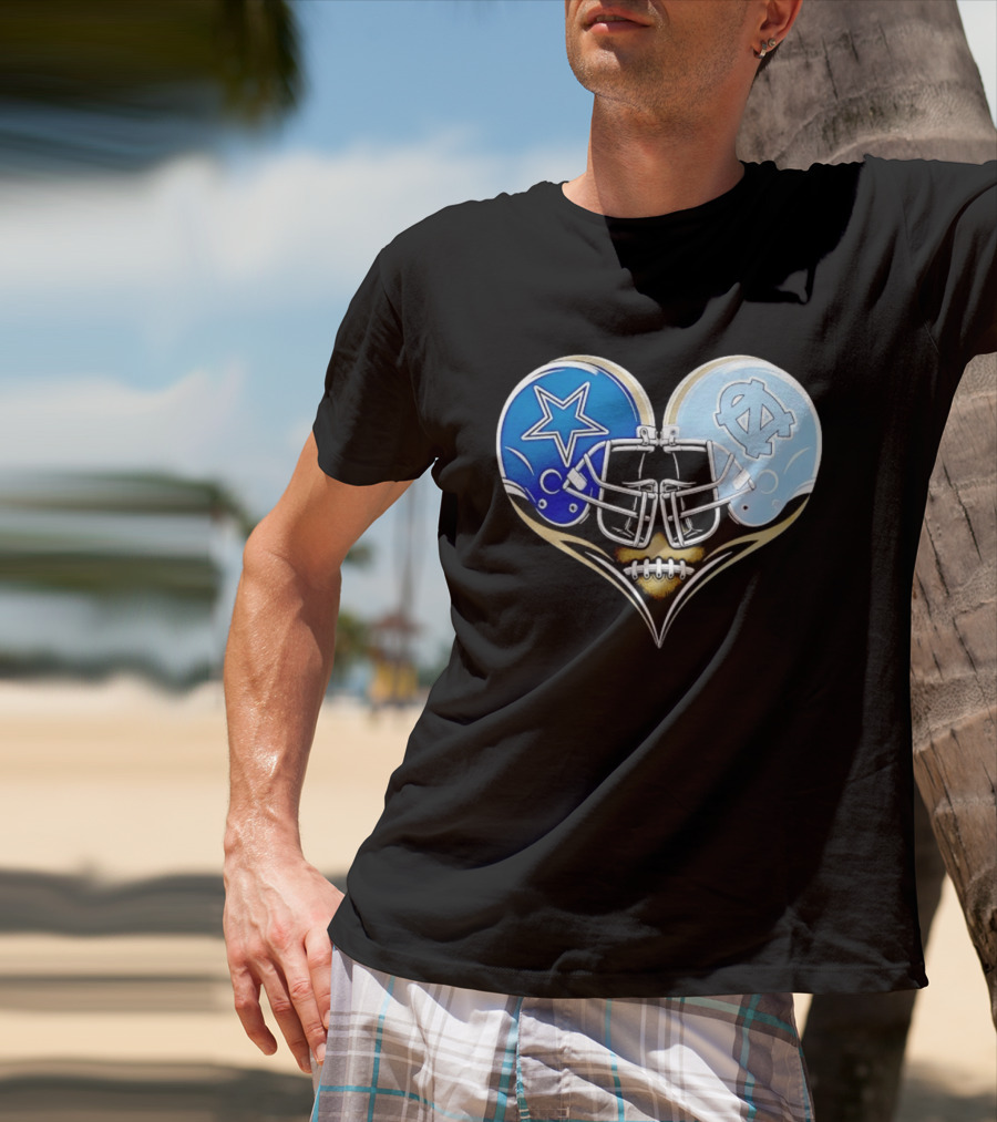 Dallas Cowboys North Carolina Tar Heels Heart Helmet Football T-Shirt