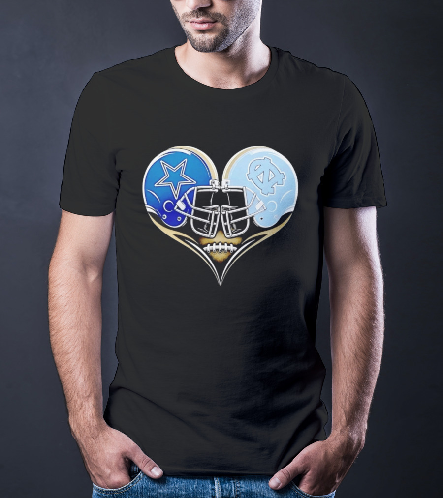 Dallas Cowboys North Carolina Tar Heels Heart Helmet Football T-Shirt