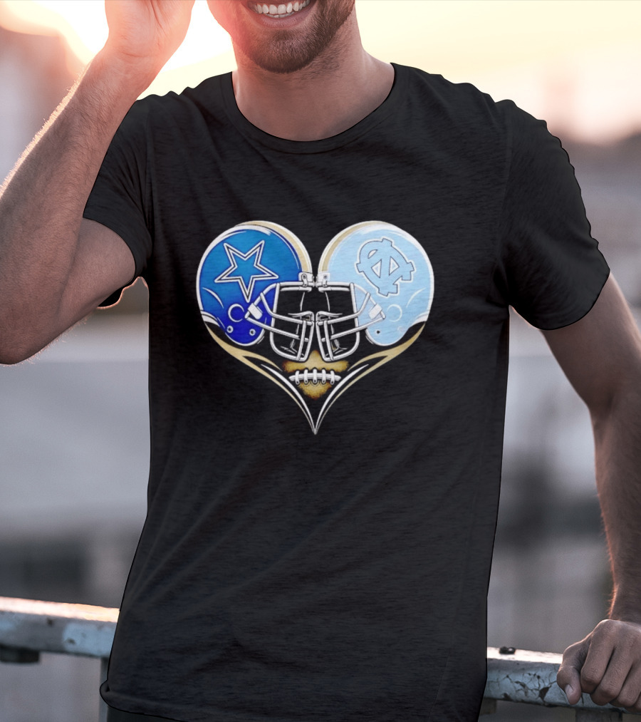 Dallas Cowboys North Carolina Tar Heels Heart Helmet Football T-Shirt