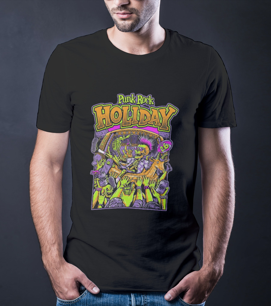 Punk Rock Holiday Skeleton Goat Crowd Surfing Music Festival 26 Summer T-Shirt