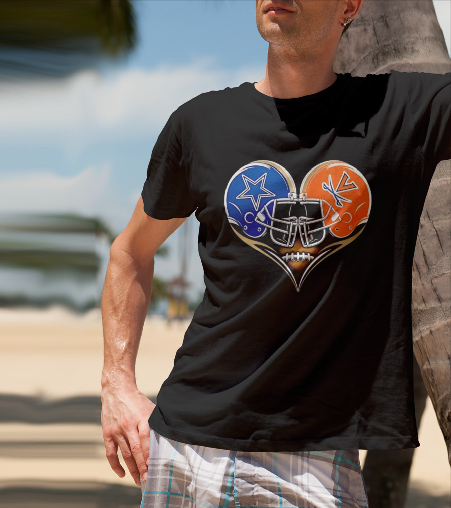 Dallas Cowboys Virginia Cavaliers Heart Helmet Football Fusion T-Shirt