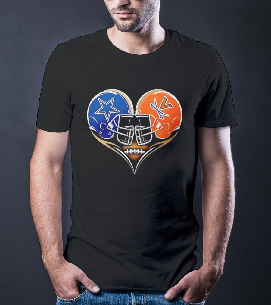 Dallas Cowboys Virginia Cavaliers Heart Helmet Football Fusion T-Shirt