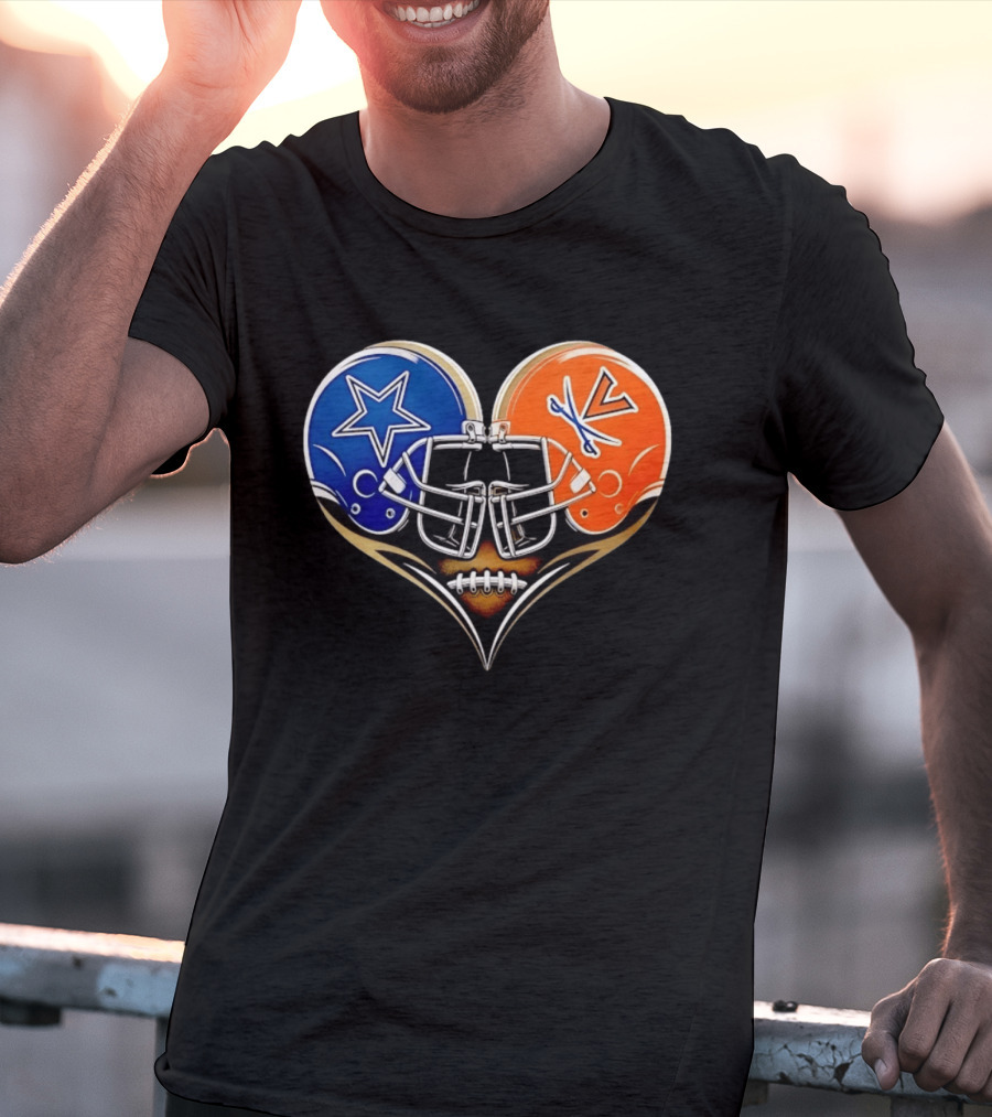 Dallas Cowboys Virginia Cavaliers Heart Helmet Football Fusion T-Shirt