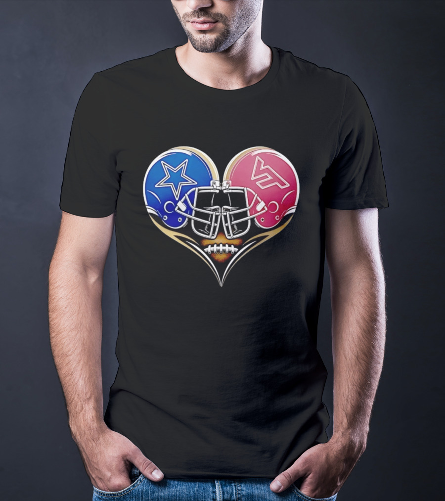 Dallas Cowboys Virginia Tech Hokies Heart Helmet Football T-Shirt
