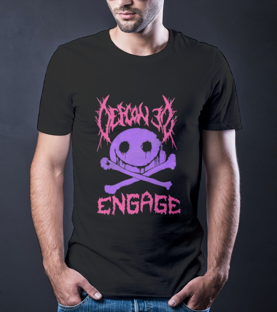 Defcon 30 Engage Purple Metal Skull Smiley T-Shirt