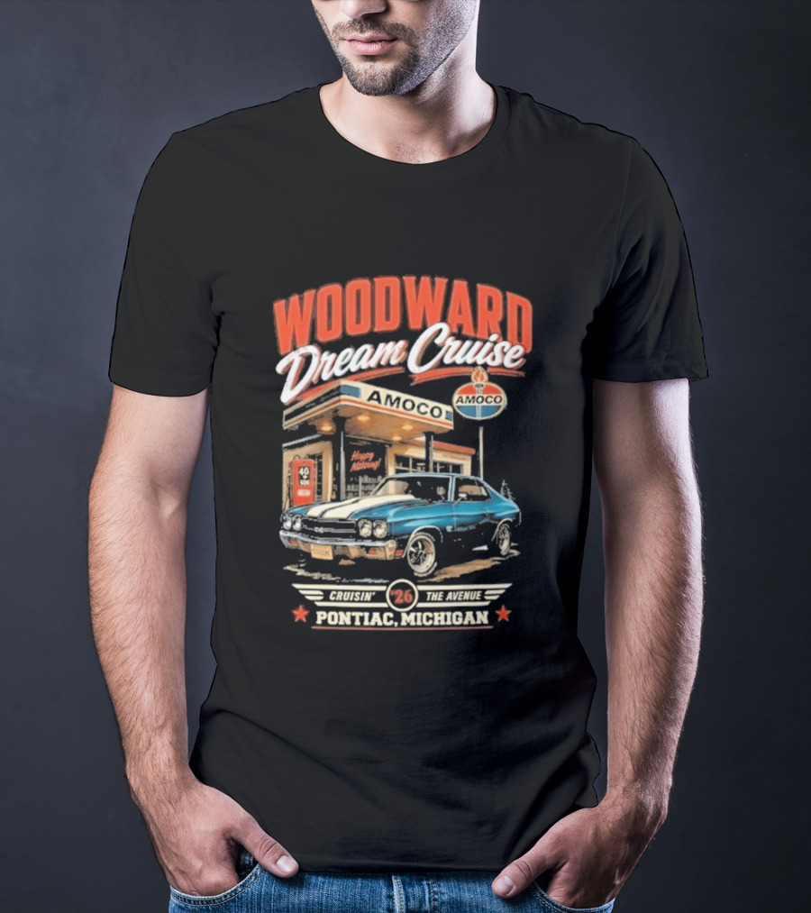 Woodward Dream Cruise Pontiac Michigan Amoco Service Station Classic Car T-Shirt