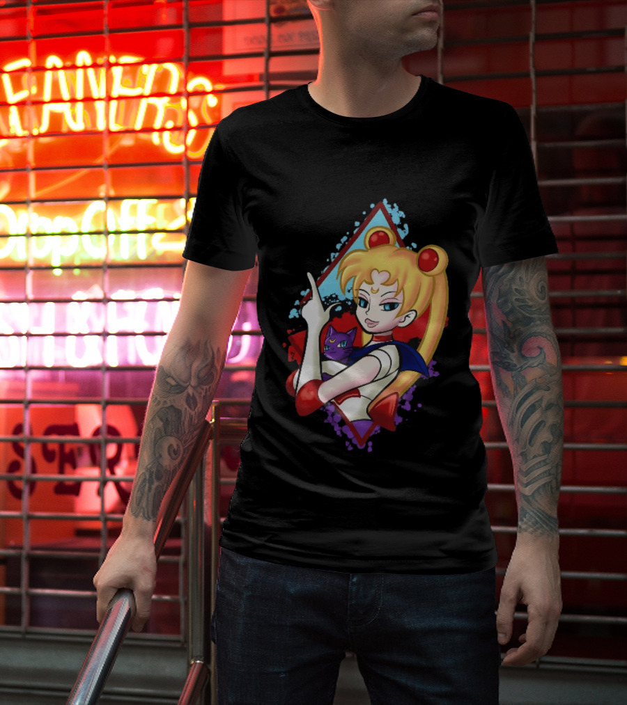 Sailor Moon With Luna Cat Anime Manga T-Shirt