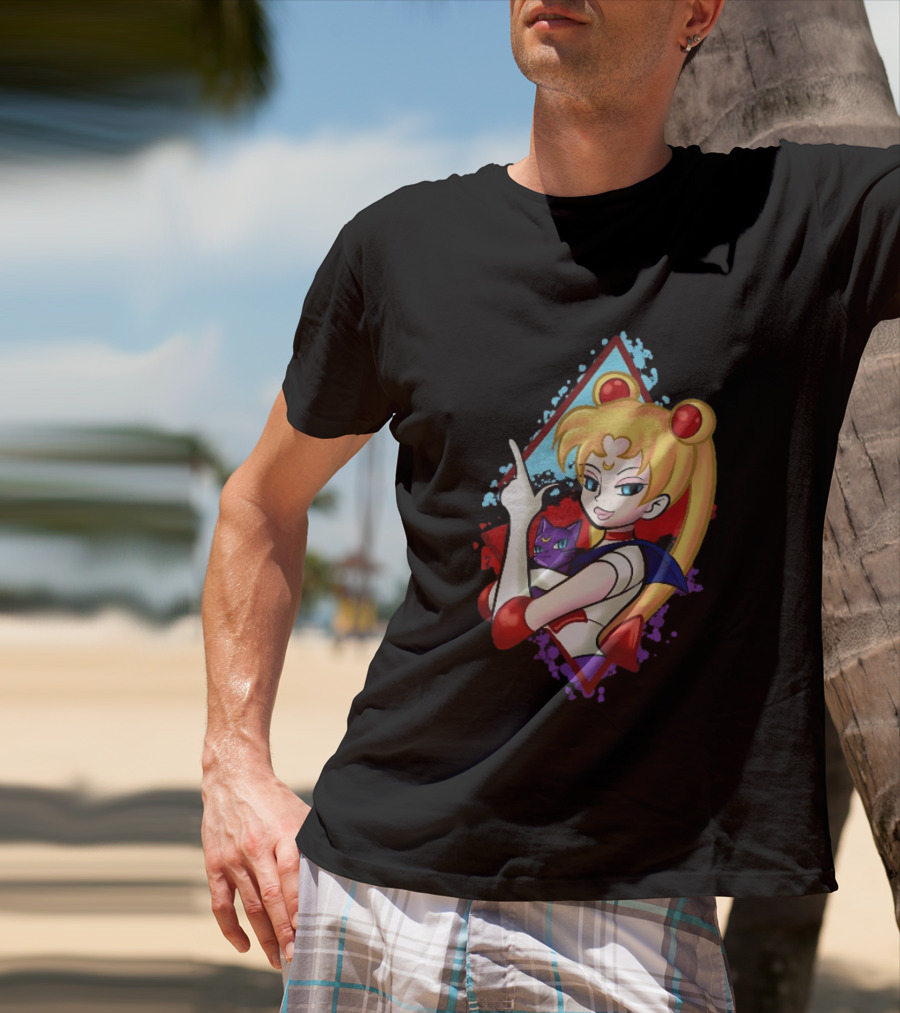 Sailor Moon With Luna Cat Anime Manga T-Shirt