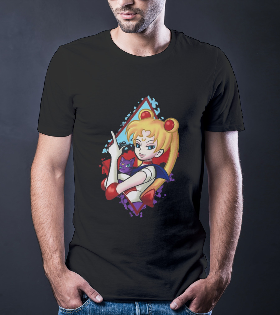 Sailor Moon With Luna Cat Anime Manga T-Shirt