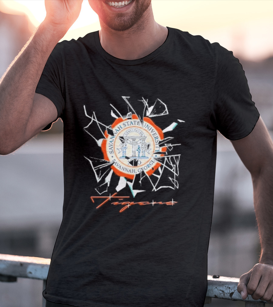 Savannah State University Seal Tigers Shattered Glass T-Shirt
