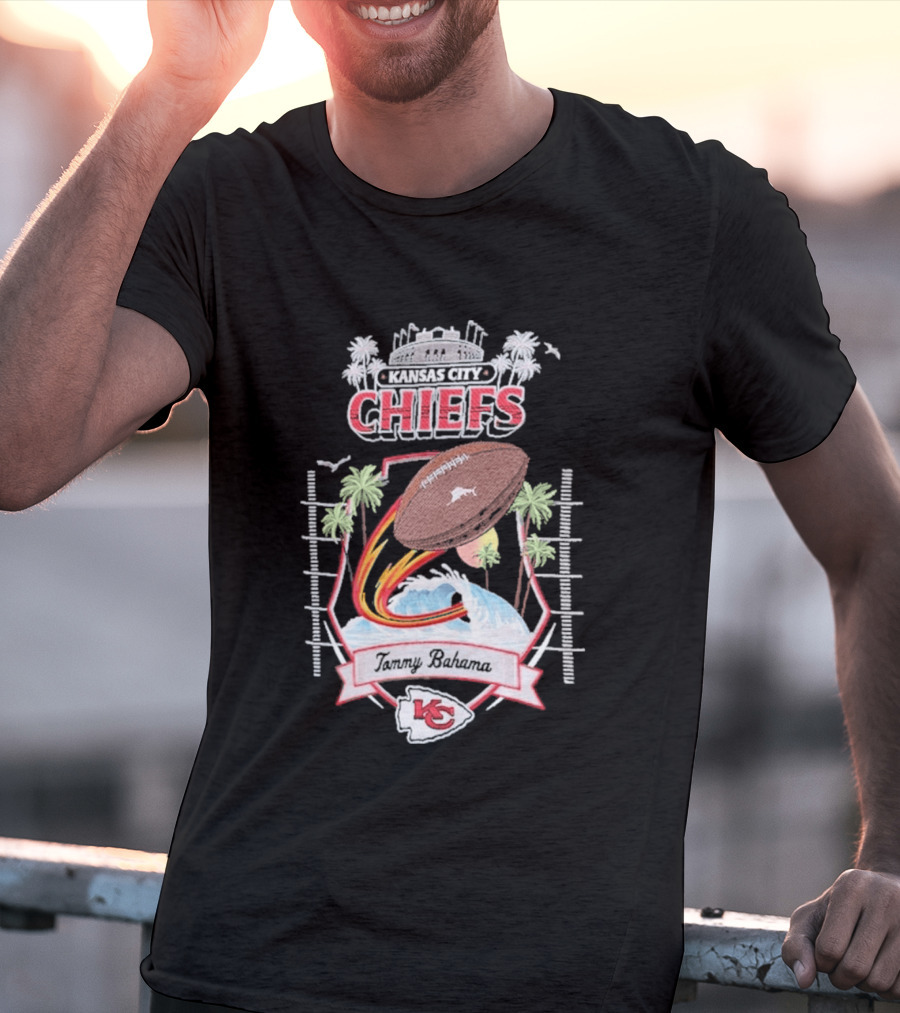 Kansas City Chiefs Tommy Bahama Tidal Kickoff Camp Football Palms T-Shirt