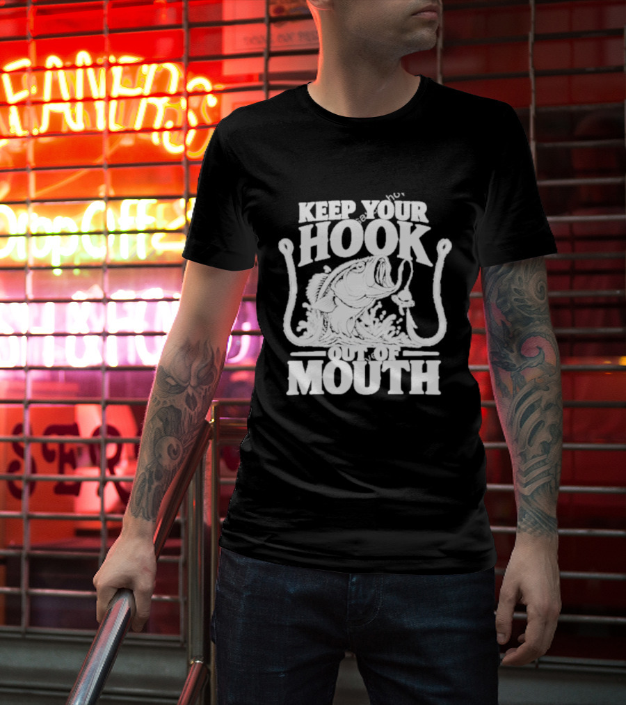 Keep Your Hook Out Of Mouth Bass Angling Water Splash Distressed T-Shirt
