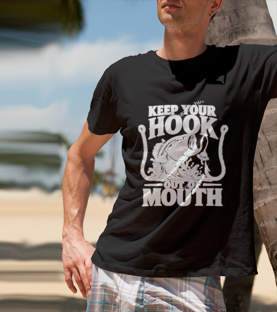 Keep Your Hook Out Of Mouth Bass Angling Water Splash Distressed T-Shirt