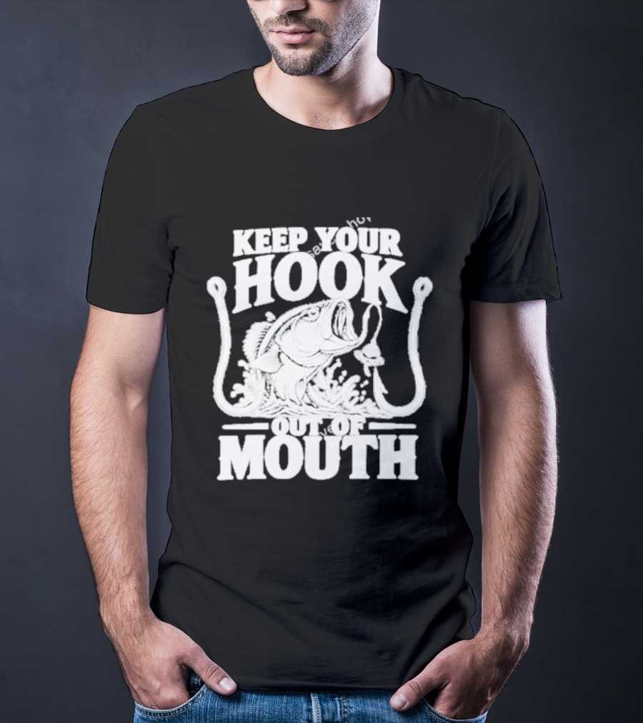 Keep Your Hook Out Of Mouth Bass Angling Water Splash Distressed T-Shirt