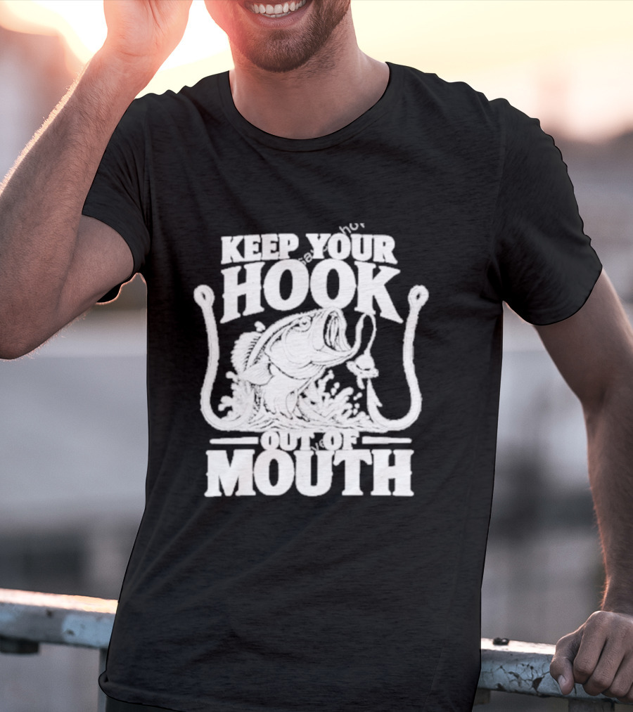 Keep Your Hook Out Of Mouth Bass Angling Water Splash Distressed T-Shirt