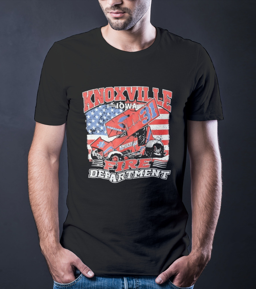 Knoxville Iowa Fire Department Station 31 Sprint Car American Flag T-Shirt
