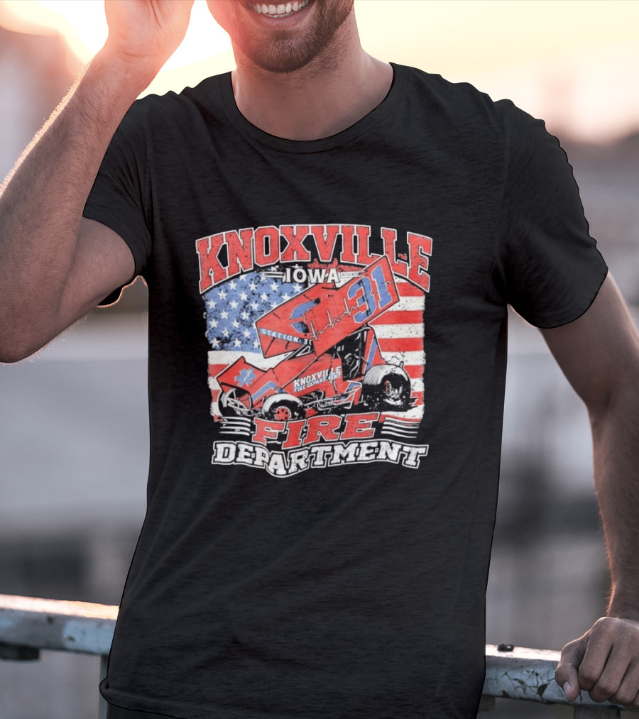Knoxville Iowa Fire Department Station 31 Sprint Car American Flag T-Shirt
