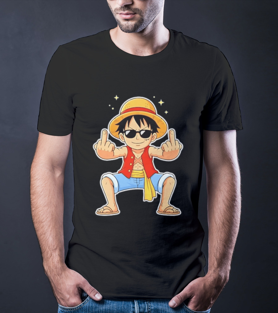 Monkey D Luffy Sunglasses Middle Finger Gesture Anime T-Shirt