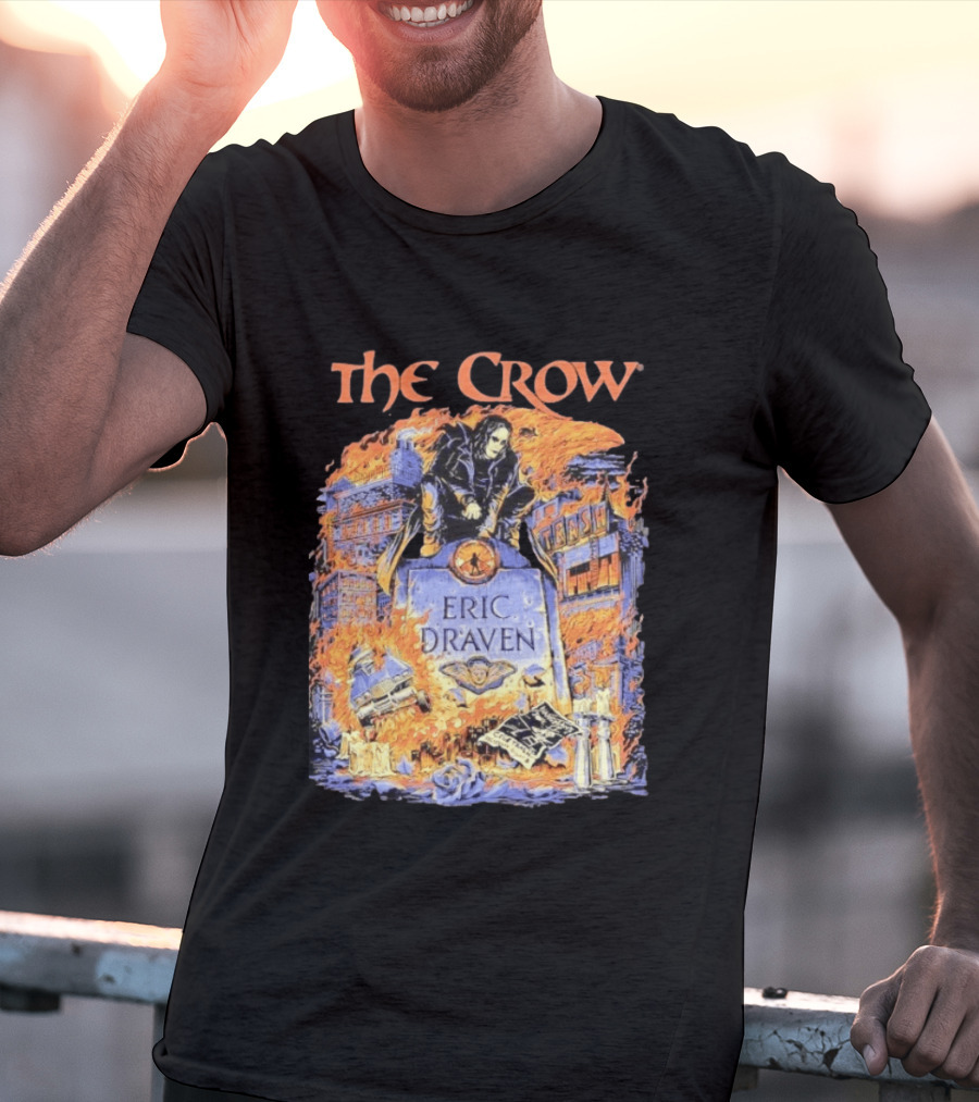 The Crow Eric Draven Devil's Night Trash City Buildings Flames T-Shirt