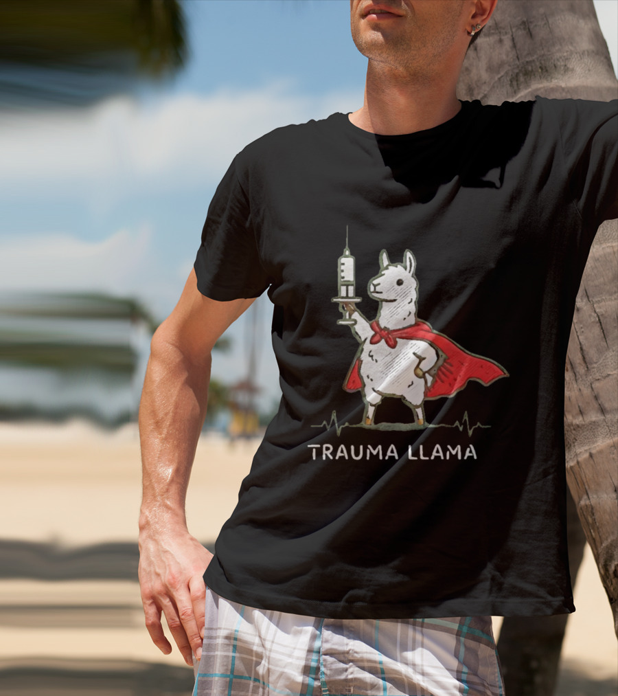 Trauma Llama Nurse Superhero Holding Syringe T-Shirt