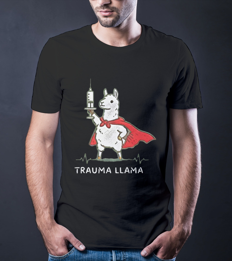 Trauma Llama Nurse Superhero Holding Syringe T-Shirt