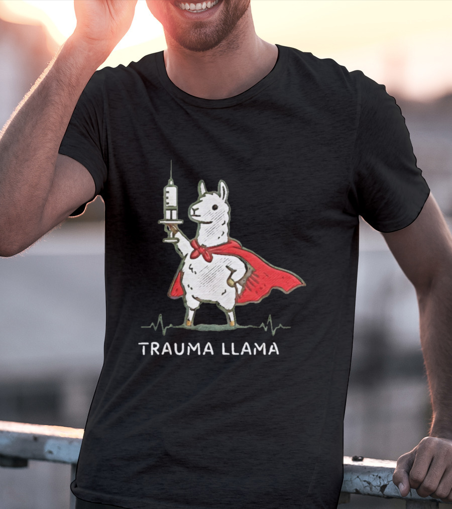 Trauma Llama Nurse Superhero Holding Syringe T-Shirt