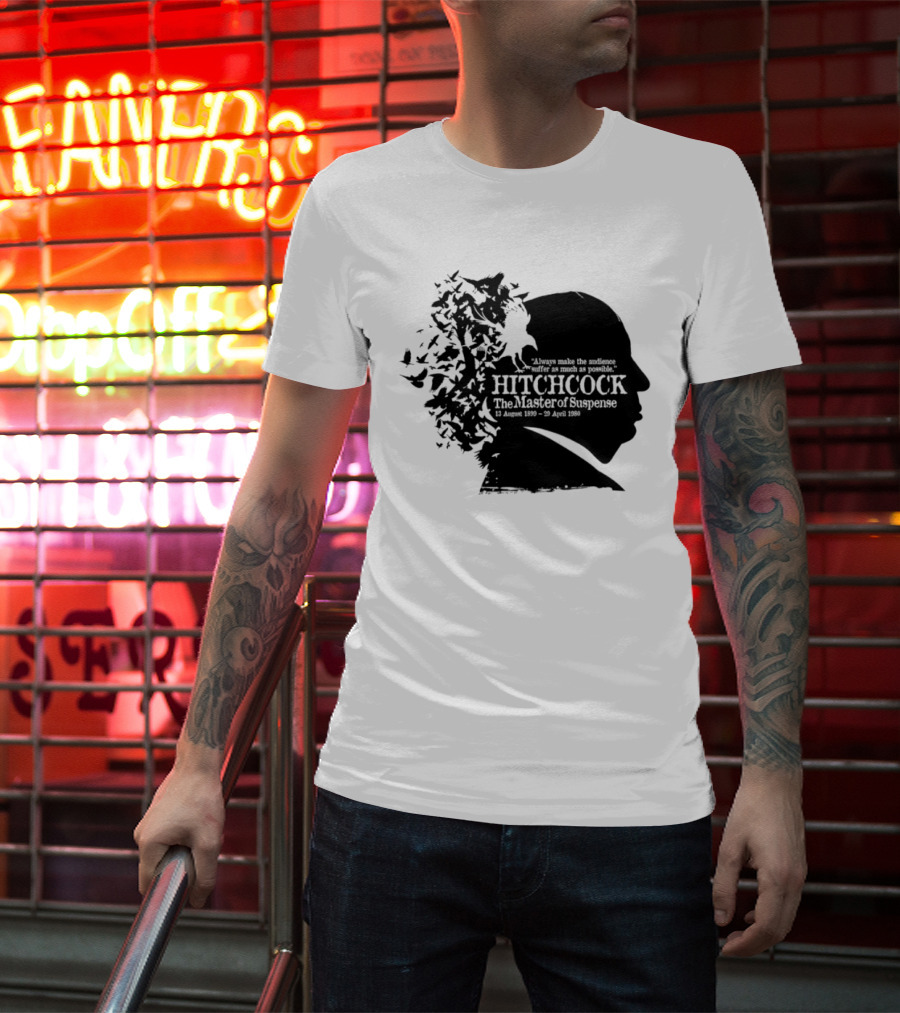 Alfred Hitchcock The Master Of Suspense Silhouette Birds 1899 1980 T-Shirt