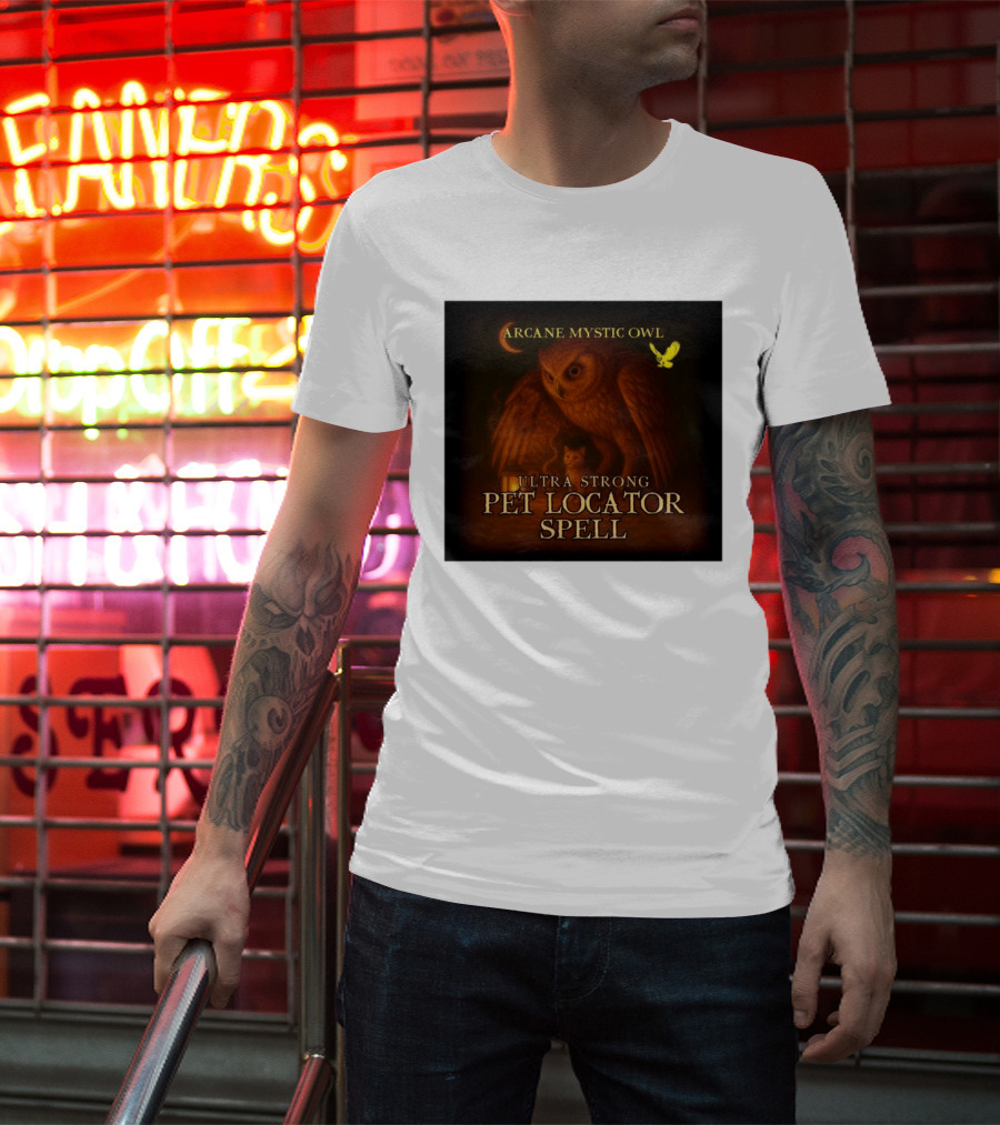 Arcane Mystic Owl Ultra Strong Pet Locator Spell Moonlit Guardian T-Shirt