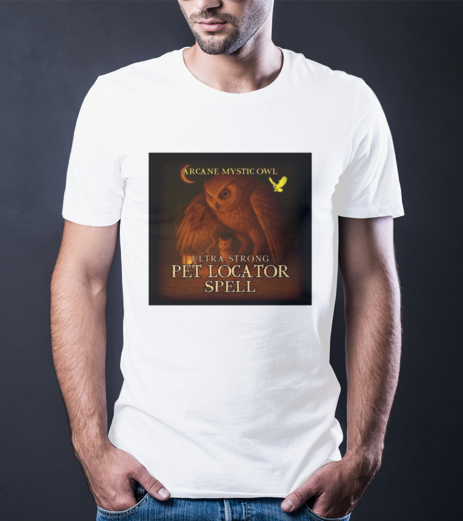 Arcane Mystic Owl Ultra Strong Pet Locator Spell Moonlit Guardian T-Shirt