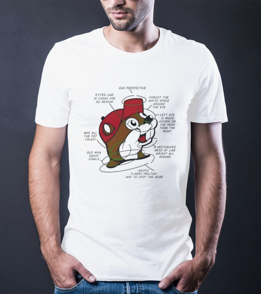 Beaver Cartoon Anatomy Critique Buc Ee's Extra Chin Humor Perspective Analysis T-Shirt