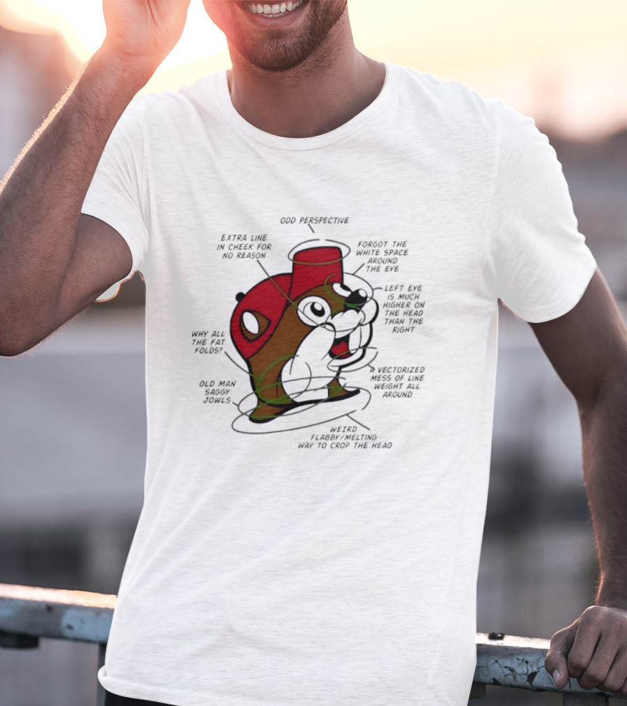 Beaver Cartoon Anatomy Critique Buc Ee's Extra Chin Humor Perspective Analysis T-Shirt