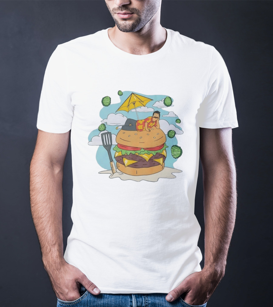 Bob Belcher Relaxing On Giant Burger With Lettuce Clouds And Spatula Bob's Burgers T-Shirt