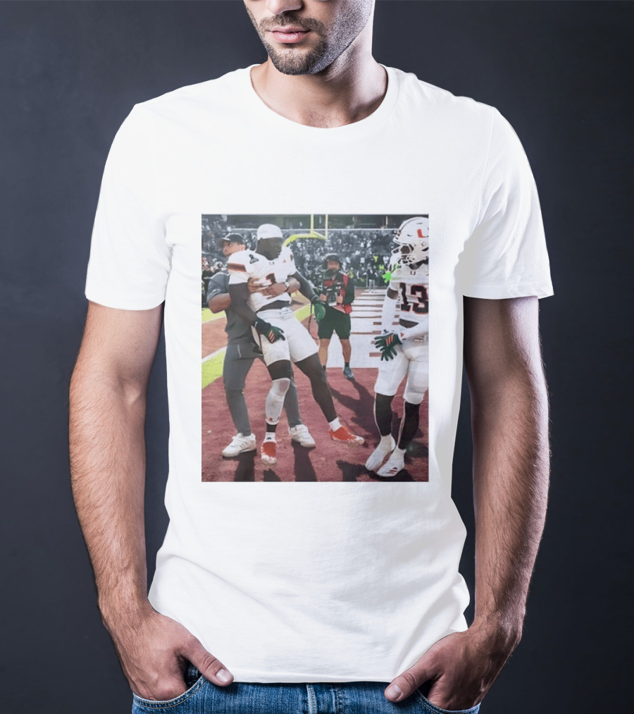 Miami Hurricanes Football Players Number 1 And 13 Celebration On Field T-Shirt