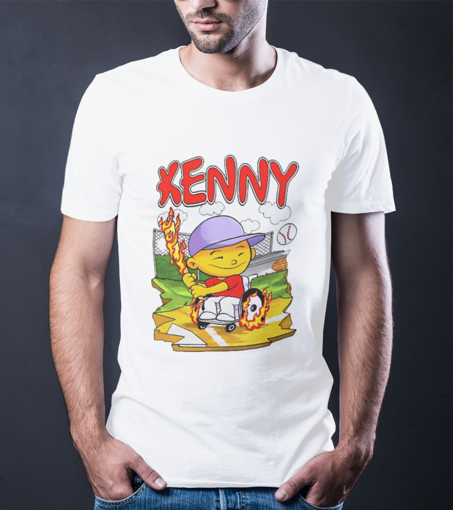 Kenny Kawaguchi Backyard Baseball Character Wheelchair Flames T-Shirt