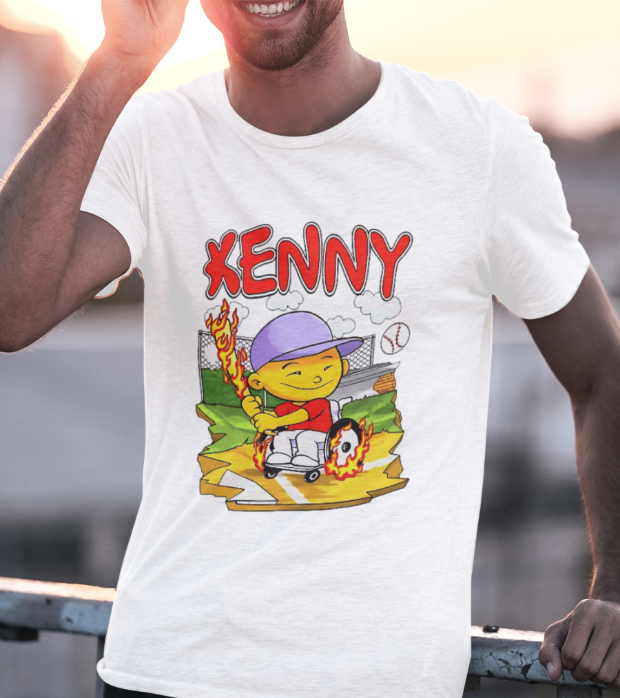 Kenny Kawaguchi Backyard Baseball Character Wheelchair Flames T-Shirt