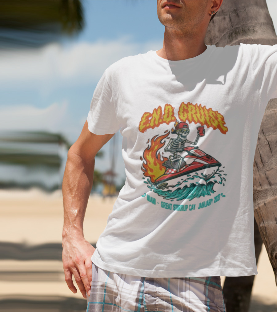 E.N.D. Cruise Skeleton Wave Rider Miami Great Stirrup Cay January 2024 T-Shirt
