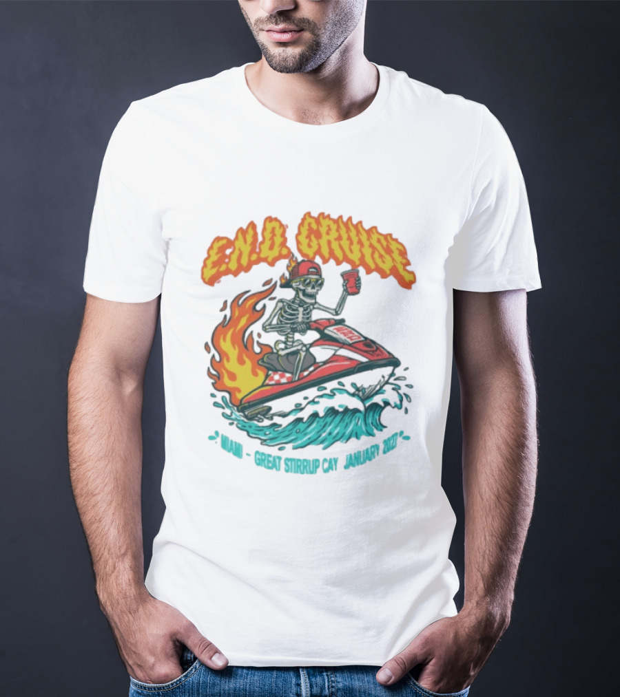 E.N.D. Cruise Skeleton Wave Rider Miami Great Stirrup Cay January 2024 T-Shirt