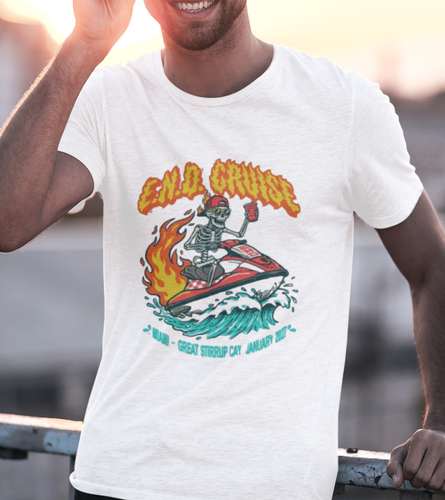 E.N.D. Cruise Skeleton Wave Rider Miami Great Stirrup Cay January 2024 T-Shirt