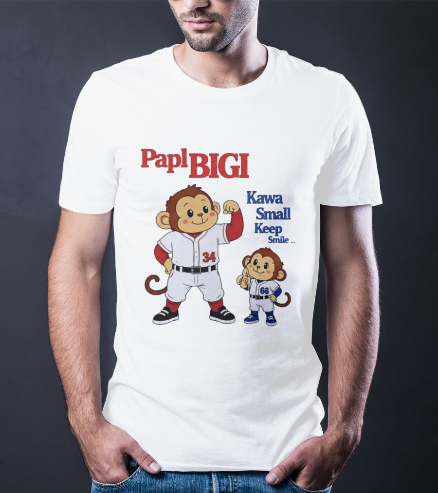 Papl BIGI Kawa Small Keep Smile Baseball Monkey Players 34 66 T-Shirt