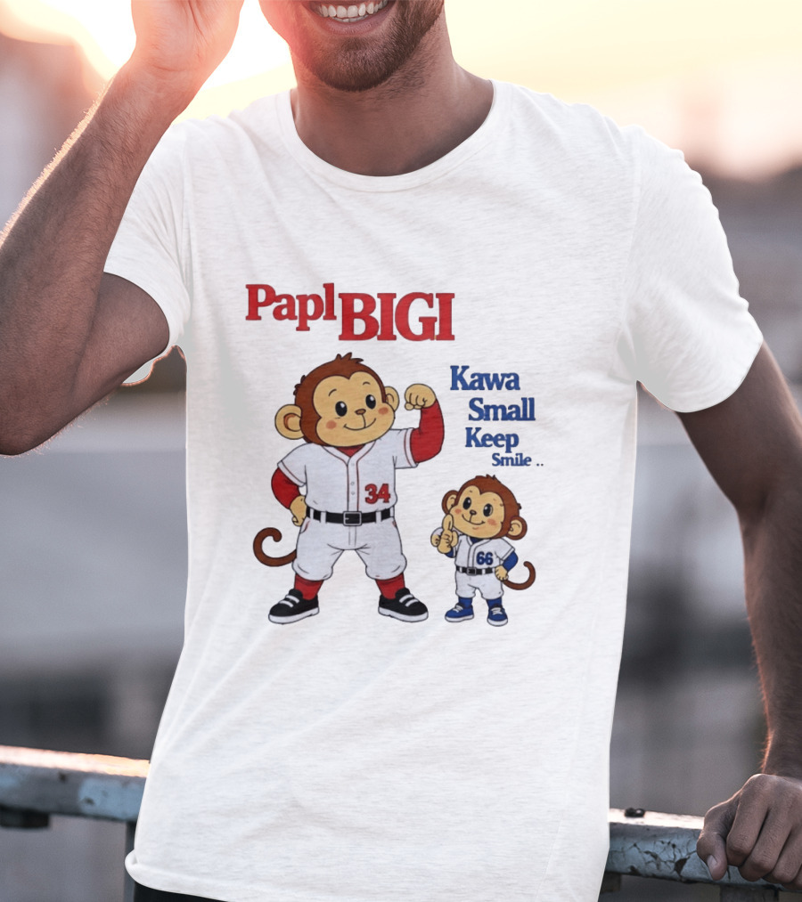 Papl BIGI Kawa Small Keep Smile Baseball Monkey Players 34 66 T-Shirt